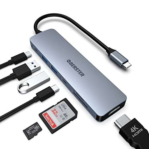 USB C Hub, 7-1 USB C Adapter mit 4K HDMI Ausgang, USB-C 3.0, 2 USB 3.0, 100W Power Delivery, SD/TF Kartenleser USB C Dock