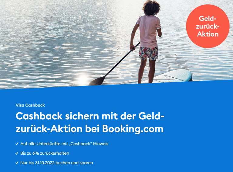 bis zu 6 % Cashback für booking.com bei Zahlung mit DKB Visa-Karte, für Buchungen bis 31.10.22 von ausgewählten Unterkünften