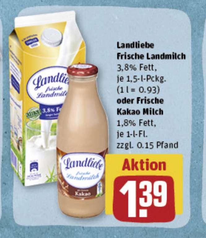 LANDLIEBE 1,5l Frische Landmilch 3,8% (93 Cent/Liter) bei REWE