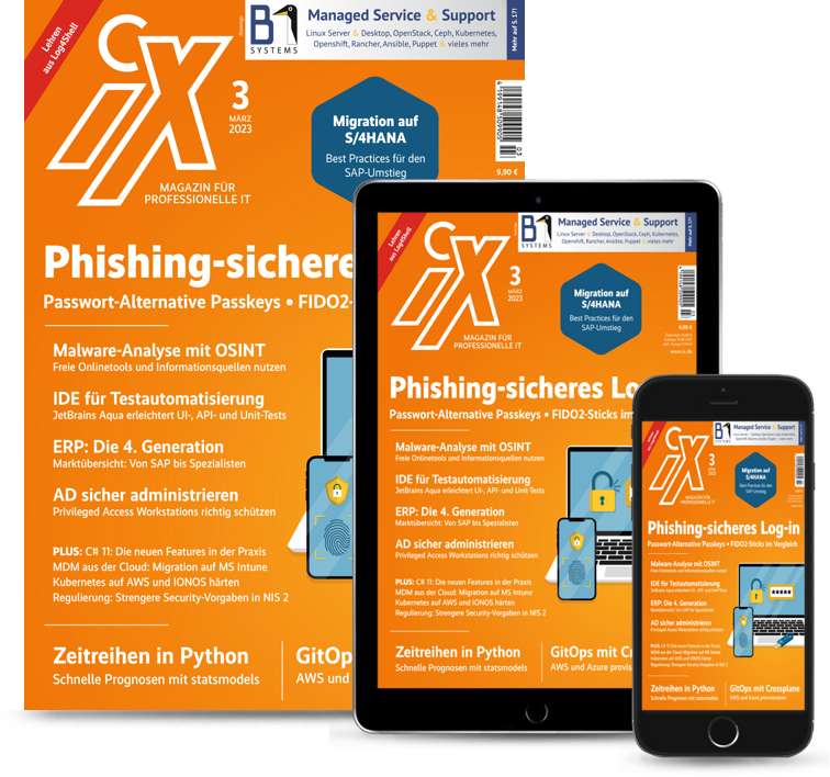 iX Magazin 3 Ausgaben (Print+ digital+ Archiv) + “iX kompakt - Sicheres Active Directory” + 15 € Amazon-Gutschein für 20,85 €