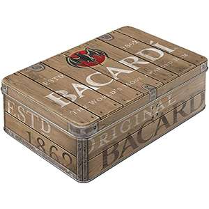 Nostalgic-Art Retro Vorratsdose Flach, 2,5 l, Bacardi – Wood Barrel Logo – Geschenk-Idee als Bar-Zubehör [PRIME oder Abholstation]