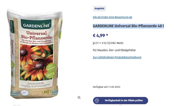 ALDI-SÜD - GARDENLINE Universal Bio-Pflanzerde 40 l