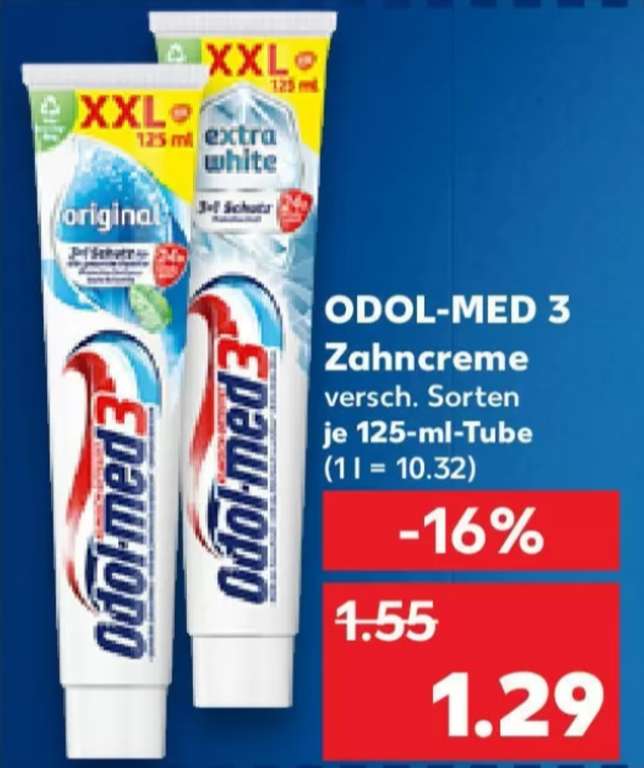[Kaufland] 3x Odol-Med 3 Zahncreme 125ml für 0,96€/Stück (Angebot + Coupon)
