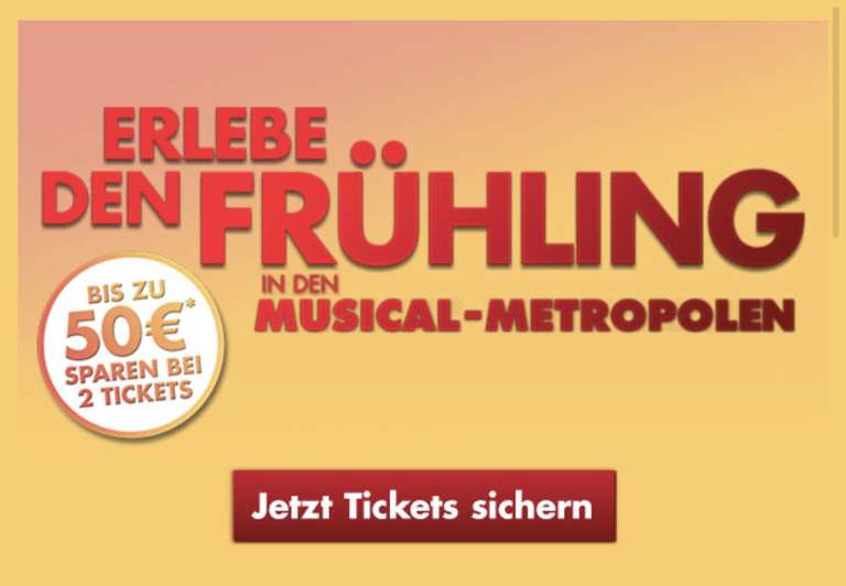 Stage Musical bi zu 50 Euro sparen bei 2 Tickets