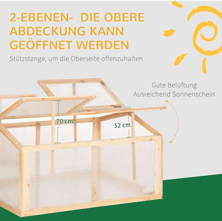 [POCO] Outsunny Frühbeet / Gewächshaus mit Abdeckung aus Holz & Polycarbonat (102 x 71 x 53 cm, wetterfest)