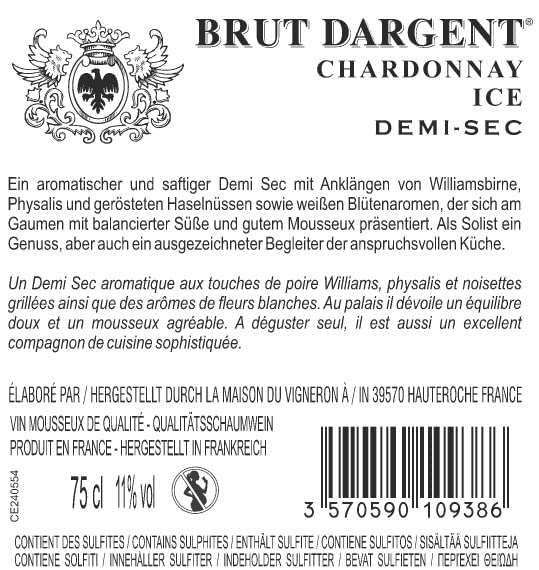 (Prime Spar-Abo) Brut Dargent - Ice Chardonnay Halbtrocken Sekt, Methode traditionnelle (1 x 0.75 L) 11% vol