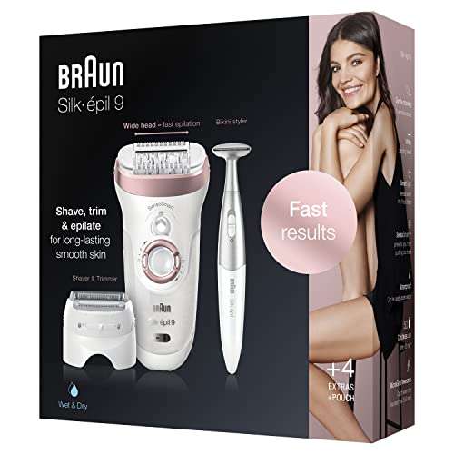 Braun Silk-épil 9 Beauty-Set, Epilierer Damen Haarentfernung, Aufsätze für Rasierer und Massage für Körper, Bikinitrimmer, Tasche (Prime)