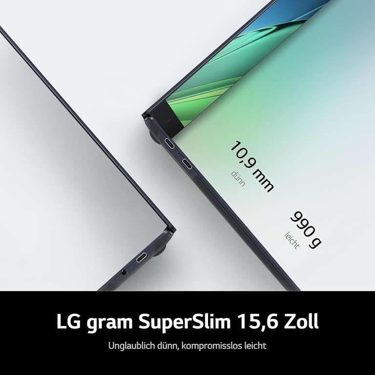 [LG.com] LG gram SuperSlim (2023) Ultralight Notebook 990g - 15,6" OLED Full-HD, Core i7-1360P, 16GB RAM, 1TB SSD, 2x TB4, 16h Akku, Win 11