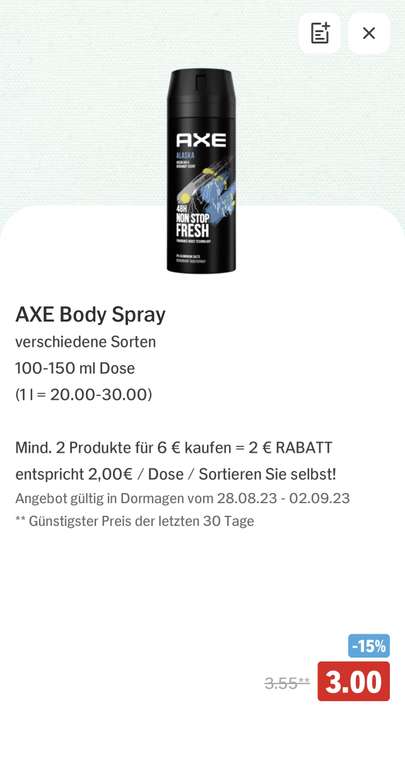 [HIT] AXE Duschgel / Body Spray Deo für 6€ kaufen - 2€ Rabatt erhalten + Angebotspreis!