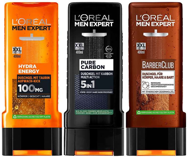 L'Oréal Paris Men Expert Duschgele, z.B. Hydra Energy Taurin Duschgel XXL 400ml für 1,90€ [Prime Spar-Abo]