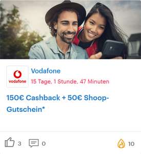 Shoop: 200€ Cashback für Bestellungen auf vodafone.de (Tarife GigaMobil M & XL, Young M & L)