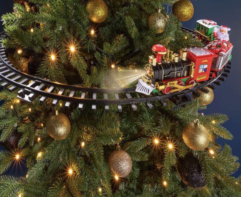 Schwebender Weihnachtszug der mit Licht & Sound um den Tannenbaum fährt!