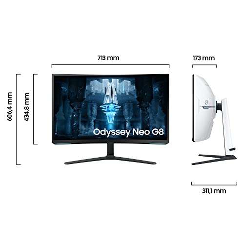 Samsung Odyssey Neo G8 Curved Gaming VA Monitor 32" (4K UHD, 350 nits, HDR, FreeSync Premium Pro, 1 ms, 240 Hz, 2x HDMI, DP, USB) S32BG850NP