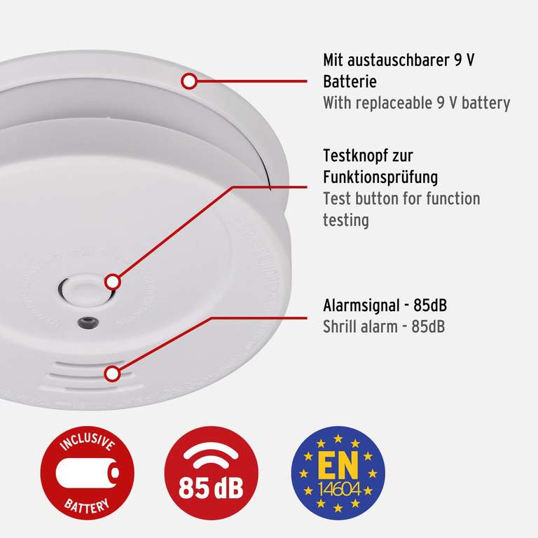 Brennenstuhl Rauchmelder RM C 9010 Mit Austauschbarer Batterie (geprüft Nach EN 14604, Durchdringendes Alarmsignal) Prime-Abholstation