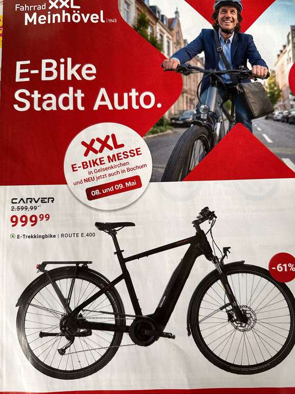 Carver Route E.400 E-Trekkingbike 28 Bosch Power 400Wh, 9-Gang  at Fahrrad  XXL Bochum/Gelsenkirchen