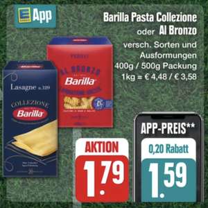 BARILLA Pasta (Collezione ∨ Al Bronzo ∨ Integrale) mit App-Rabatt (& evtl. zustzl. 1,-€ Coupon-Rabatt mgl.!) bei EDEKA