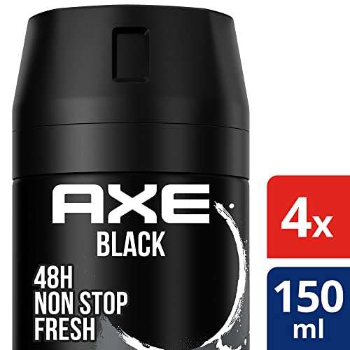 4x Axe Bodyspray Black Deo ohne Aluminium bekämpft geruchsbildende Bakterien und unangenehme Gerüche 150 ml - für 5,81€ (Amazon Prime)