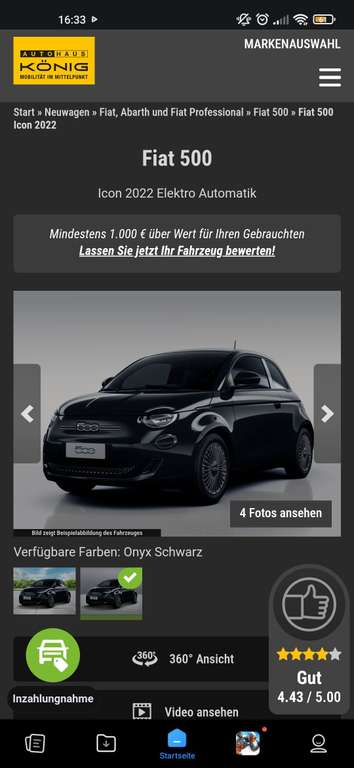 Fiat 500e Icon 42kwh für 85€ Netto im Monat / 24 Monate / 10.000 km/Jahr LF 0.34 (Gewerbe)