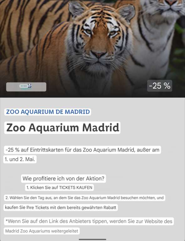 [Spanien] Zoo Aquarium Madrid: spare 25% auf die Tickets