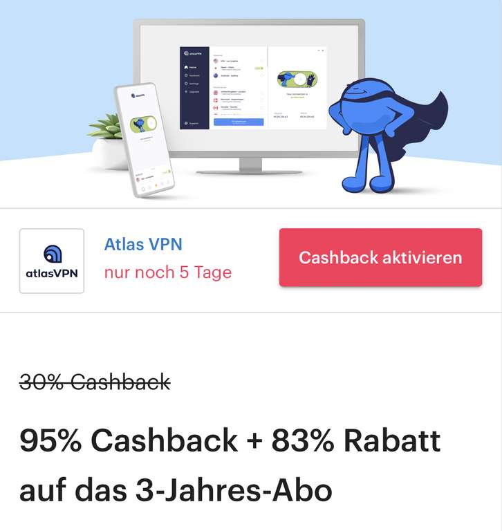 [Shoop] Atlas VPN 95% Cashback + 83% Rabatt auf das 3 Jahres-Abo