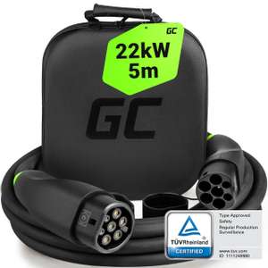 Green Cell GC Snap Typ 2 Ladekabel 22kW 5m 32A für EV Elektroautos Typ 2 auf Typ 2