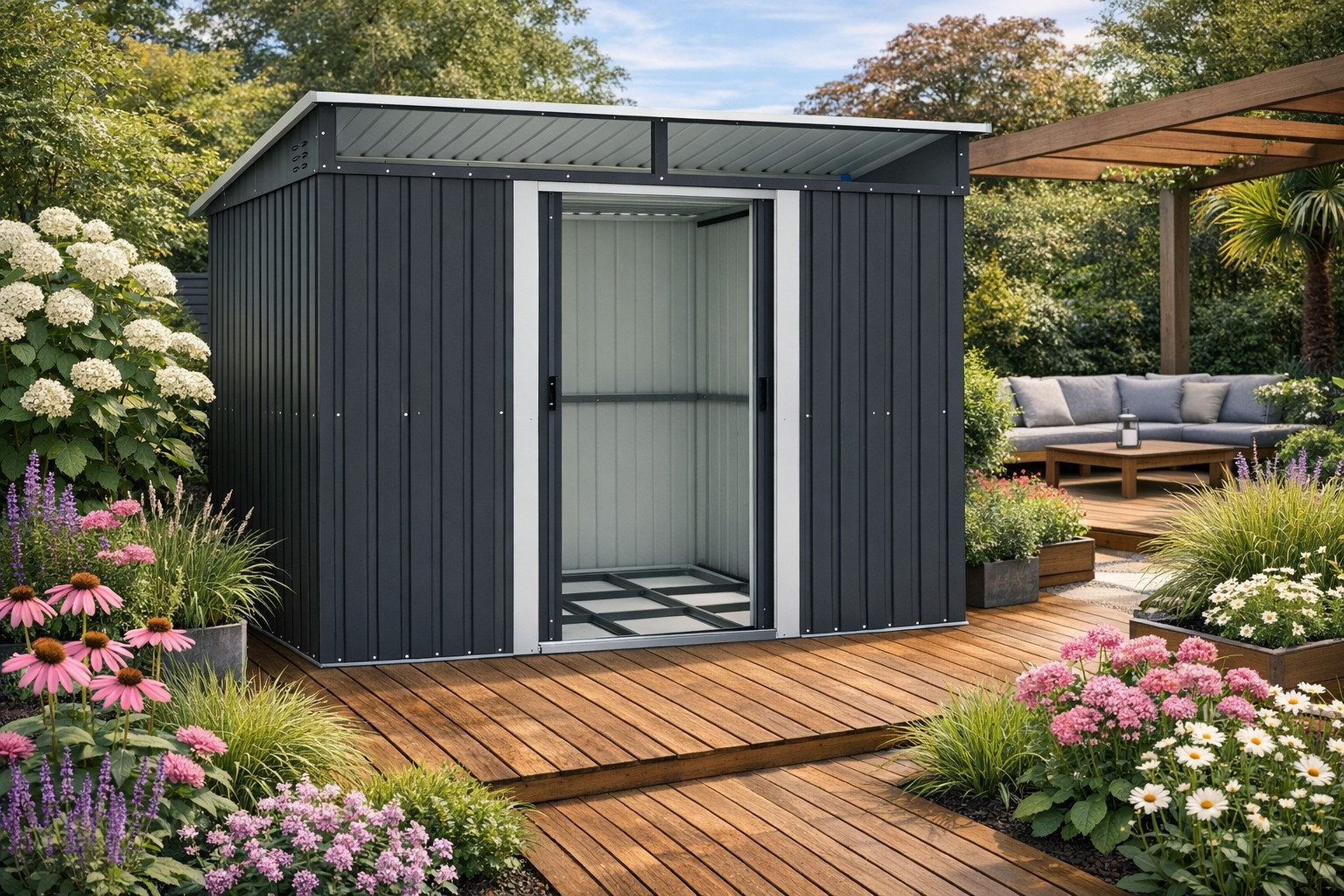 Konifera Gartenhaus Metall Gerätehaus 250×200cm für 199,99€ + VSK | wetterfest | inkl. Bodenrahmen | OTTO