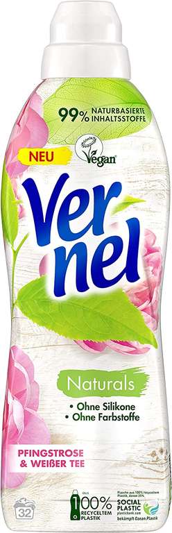 Vernel Naturals Weichspüler, Pfingstrose und Weißer Tee, 32 WL, vegan, 99% naturbasierte Inhaltsstoffe [Prime Spar-Abo]