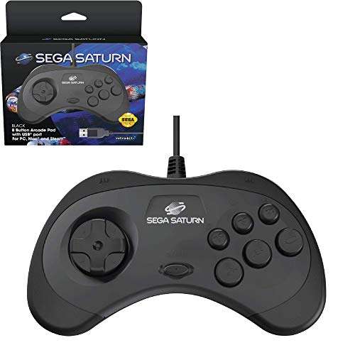 Retro-Bit Official SEGA Saturn USB Control Pad - Black (Prime)