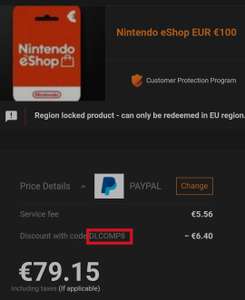 100 € Nintendo eShop Guthaben für 79,15 € (Faktor 0,7915)