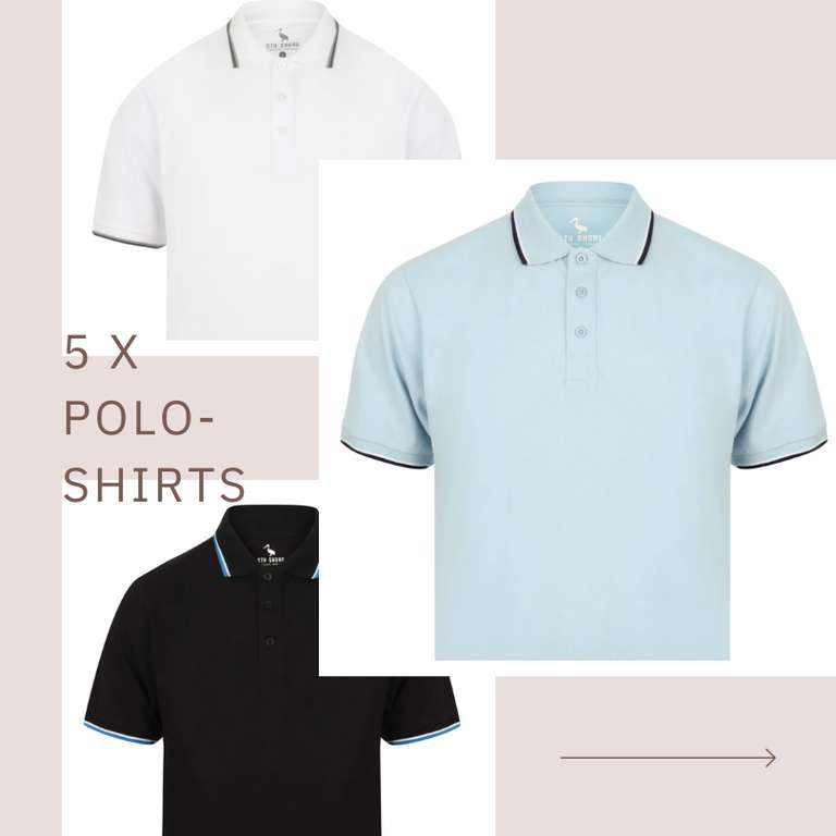 5x Polo-Shirts von Tokyo Laundry (Mix & Match) in fünf verschiedenen Farben, Gr. M - XXL aus Baumwolle