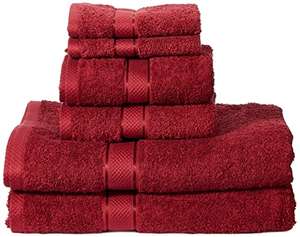 Amazon Basics Handtuch-Set, ausbleichsicher, 2 Bade-, 2 Handtücher und 2 Waschlappen, Rot, 100% Baumwolle 500g/m²
