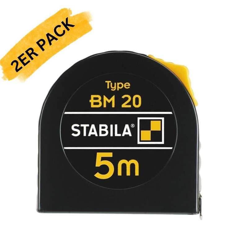 2er Pack STABILA Taschenbandmaß BM20 5m Stahlband mit cm/mm-Teilung ohne LOGO