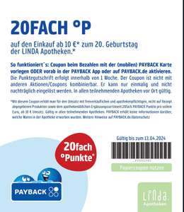 Linda Apotheke 20x payback ab 10€ bis 13.4.