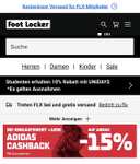 15% auf Adidas Artikel ab 120€ bei Foot Locker + 15% topcashback