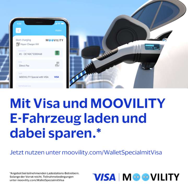 Moovility mit Visa eAuto für 0,35€/kWh laden