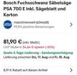 Bosch Fuchsschwanz Säbelsäge PSA 700 E inkl. Sägeblatt und Karton, Versandkostenfrei