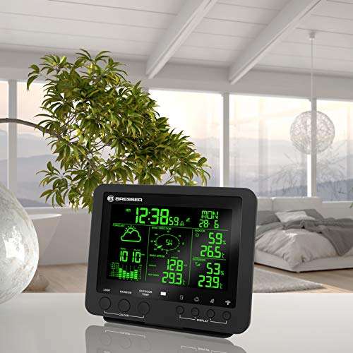 BRESSER 5-in-1 Comfort Wetterstation mit Monochron LCD-Display, Außensensor für Temperatur, Luftfeuchtigkeit, Wind, Luftdruck, Niederschlag