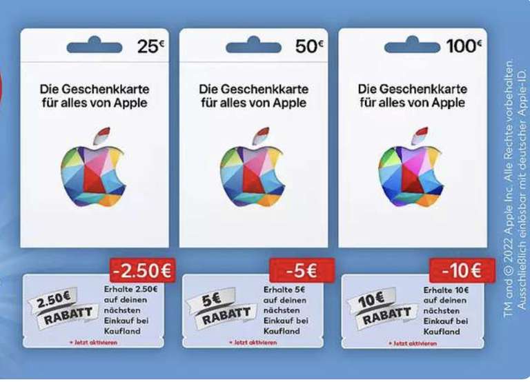 [Kaufland] Apple Gift Cards Guthaben bei Kaufland - 10% Coupon zurück