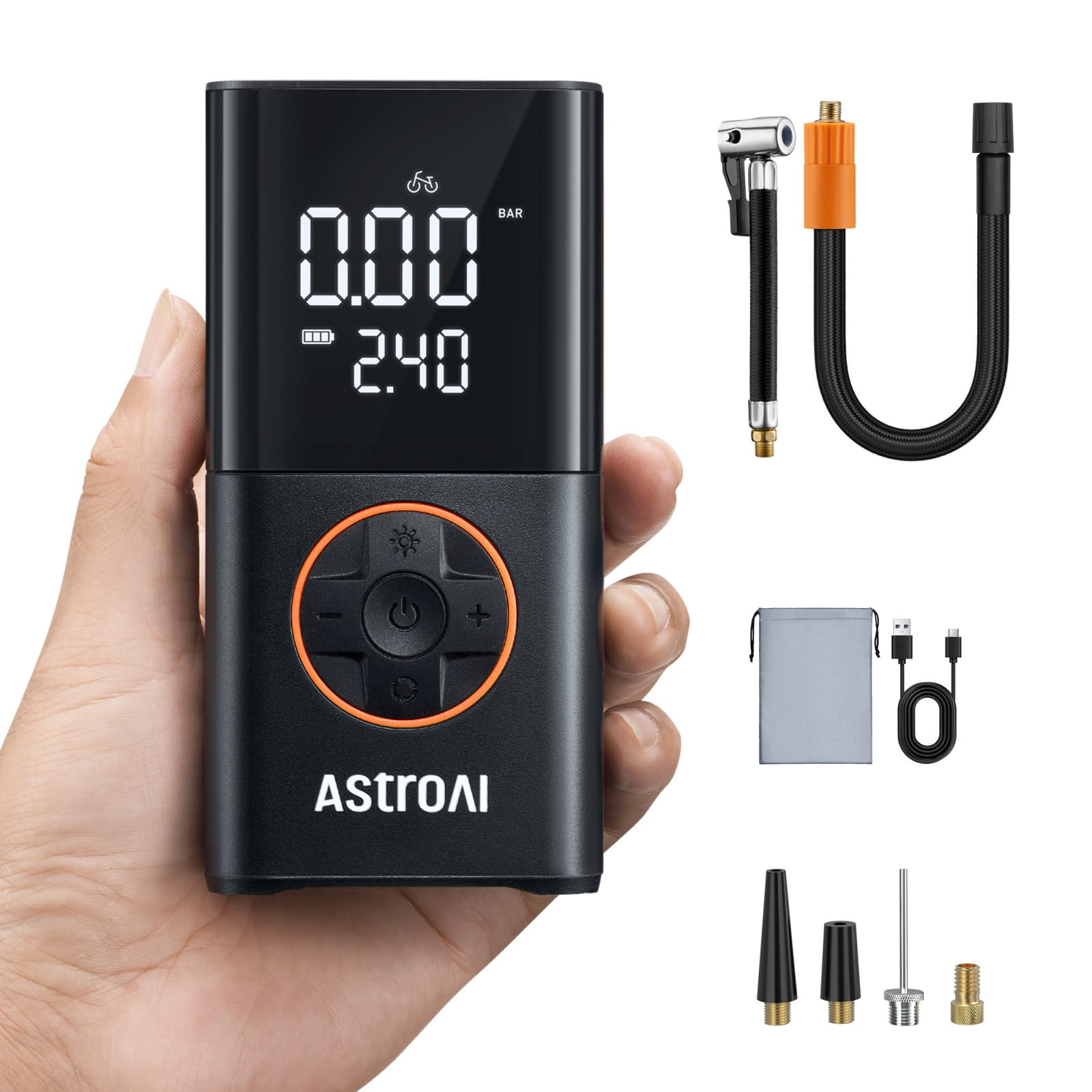 [prime] AstroAI Kabellose Elektrische Luftpumpe, Tragbare Akku Fahrradpumpe | mit alle ventile LED-Licht