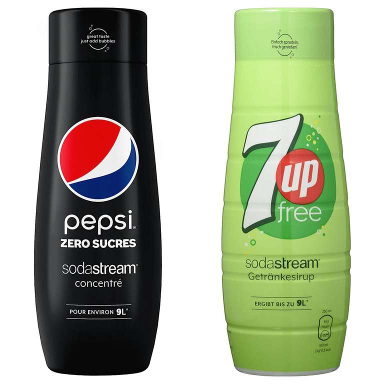 [PRIME/Sparabo] SodaStream Sirup 7UP free oder Pepsi Zero Zucker - 1x Flasche ergibt 9 Liter Fertiggetränk, Seven Up ohne Zucker 440 ml