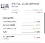 HP E27q G4 QHD IPS 5ms 27 Zoll Monitor bei HP mit CB 164,87 Euro