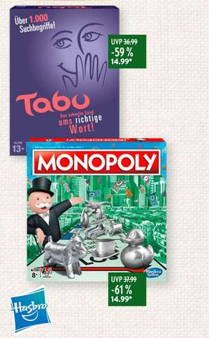 [ALDI-SUED] Monopoly Classic / Falsches Spiel / Schlechte Verlierer / TABU / Mastermind / Cluedo / Spiel des Lebens / Klartext für je 14,99€