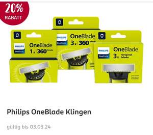 [ROSSMANN] Philips OneBlade-Klingen | 20%-Coupon + 10% | z.B. 3er für 20,16€, 360 Grad für 12,95€
