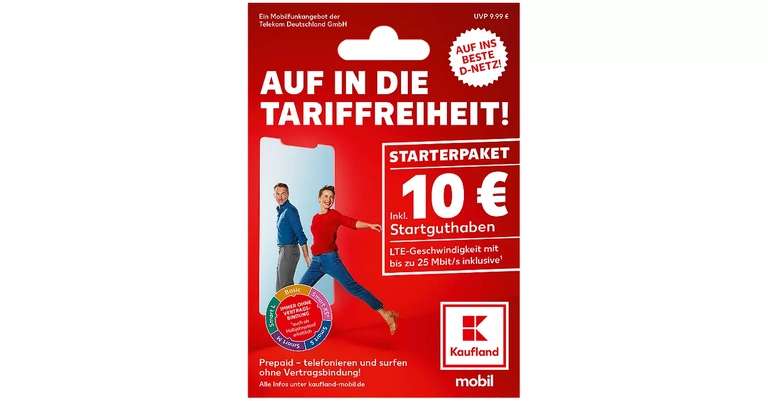 Prepaid Kaufland-Mobil SIM - Starterpaket inkl. 10€ Startguthaben (Im Markt ab 29.02.24 ,vielleicht auch online)
