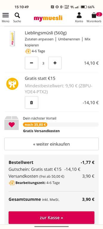 [N26 Kunden] MyMuesli bis zu 15€ gratis Müsli Mix