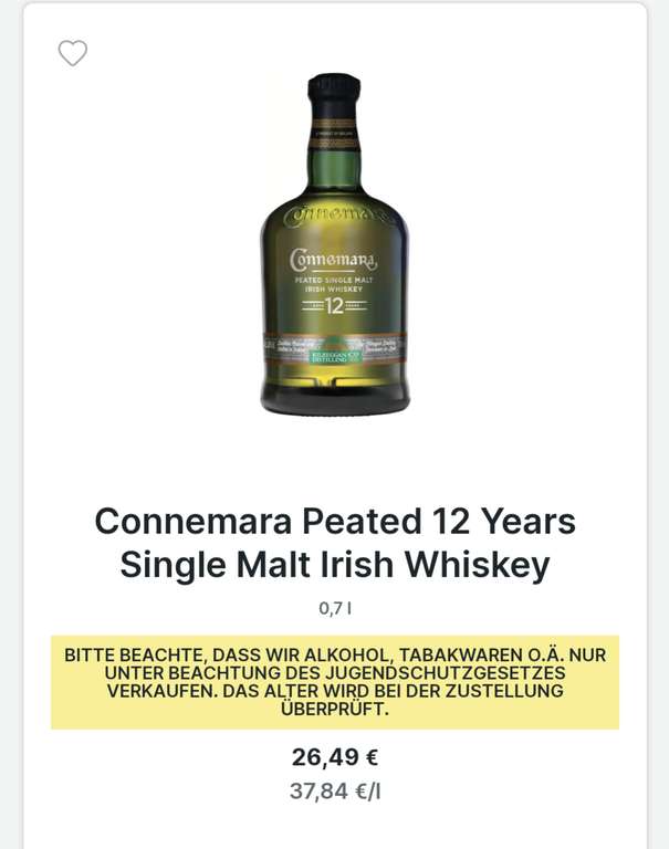 Connemara 12 Irish Whiskey (ggfls. Lokal)