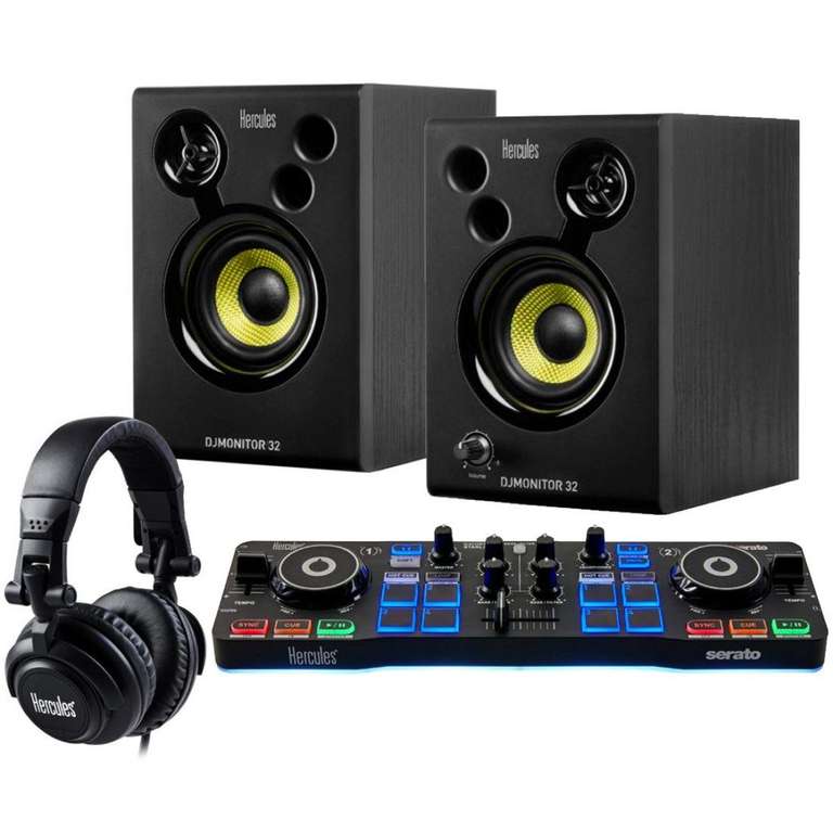 Hercules DJStarter Kit - DJ Komplettpaket inkl. Serato DJ Lite | 2-Deck DJ Controller + 2x15 Watt RMS Aktiv-Lautsprecher + HDP DJM [Amazon]