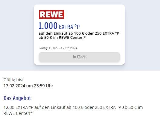 [REWE Center vom 15.2.-17.2.2024] 1000 Extra Payback-Punkte ab 100€ (evtl. personalisiert)