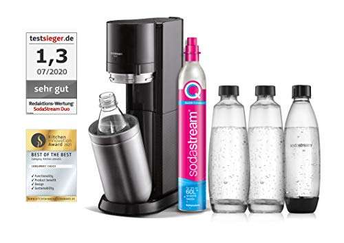 SodaSteam DUO (Farbe Titan) mit CO2-Zylinder, 2x 1L Glasflasche und 2x 1L Kunststoff-Flasche für 105,20 EUR