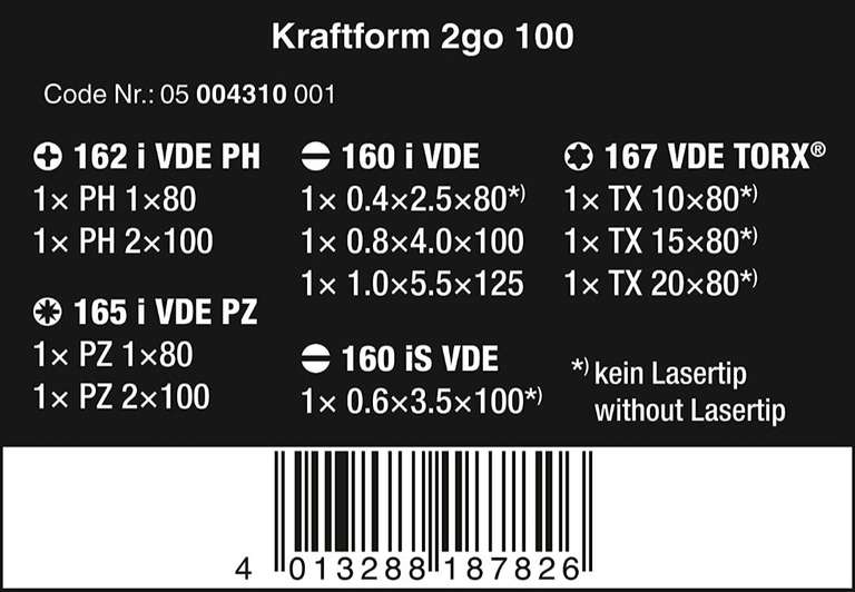Wera Kraftform 2go 100 VDE Schraubendreher-Set 11teilig Schlitz, Kreuzschlitz Pozidriv, Kreuzschlitz Phillips, Innen-Sechsrund